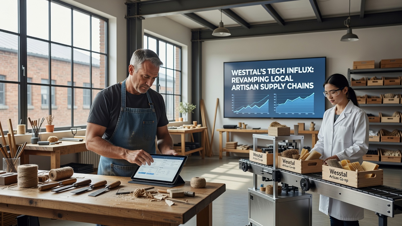 Digital inventory screens in a Westtal artisan workspace showing supply chain updates